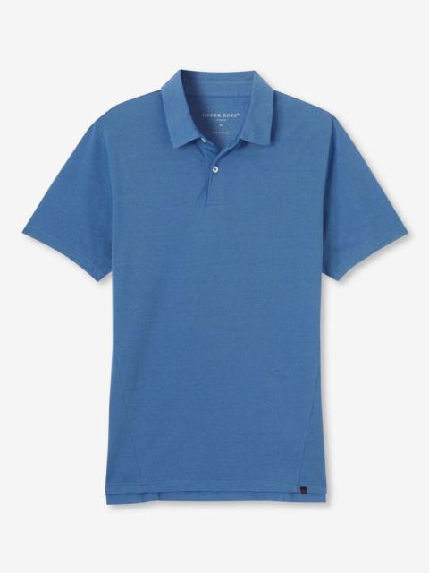 Derek Rose Men's Polo Shirt Ramsay 3 Pique Cotton Tencel Blue