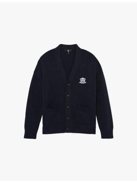 REISS Coates Monogram-Embroidered Cotton Cardigan