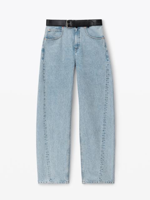 leather belted balloon jeans