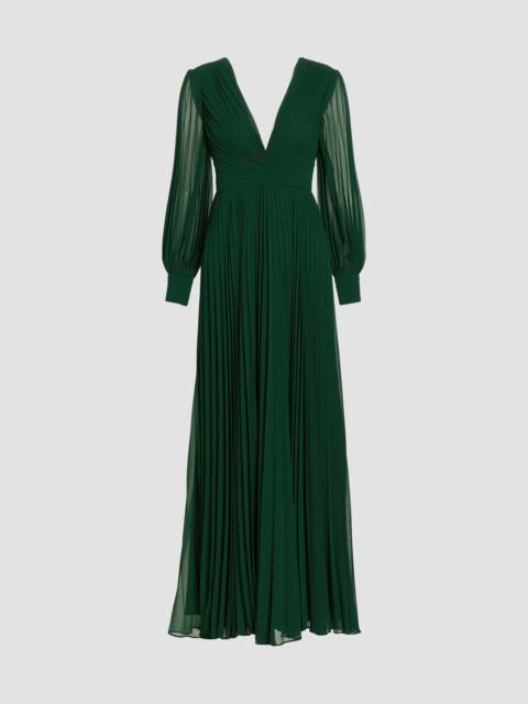 BADGLEY MISCHKA Women's Pleated V-Neck Gown - Dark Emerald