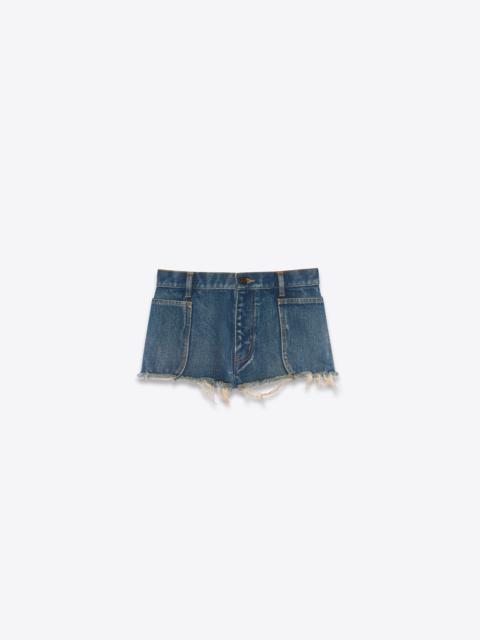 SAINT LAURENT raw-edge shorts in indigo sky blue denim