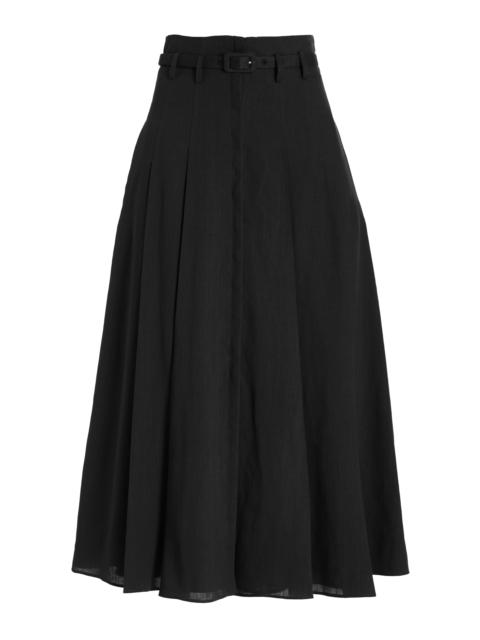 GABRIELA HEARST Dugald Pleated Skirt in Black Aloe Linen