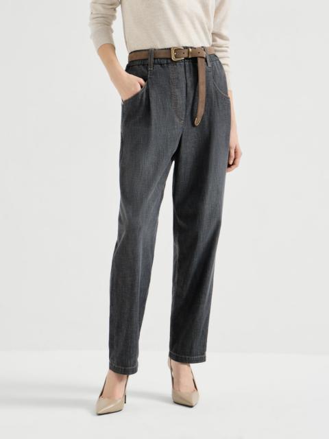 Lightweight denim five-pocket trousers