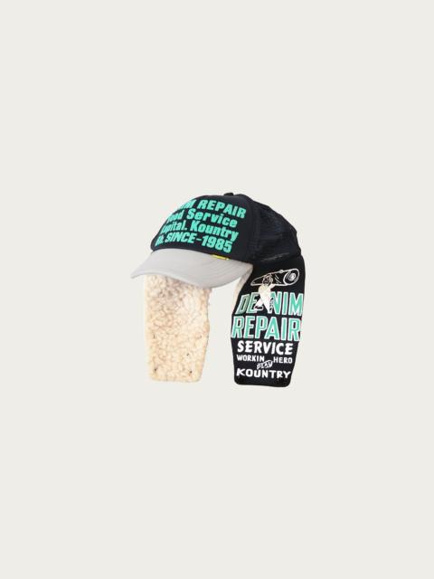 Kapital DENIM REPAIR SERVICE LUMBER Trucker Cap - Black/Grey