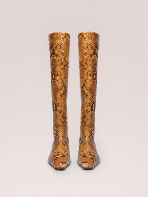 PIPPA - Elongated square toe knee high boots with cylinder heels - Tan