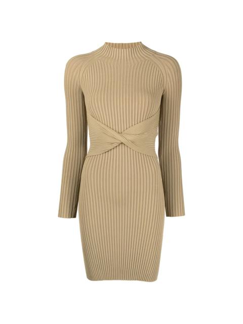 twist-detail ribbed-knit minidress