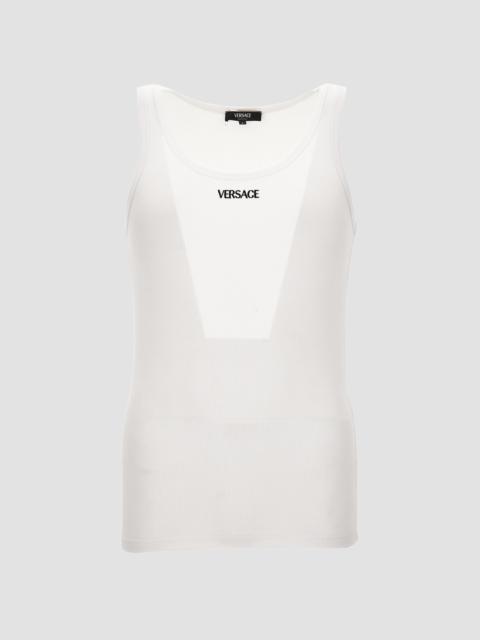 VERSACE Men's Logo Rib-Knit Cotton Tank - Optical White