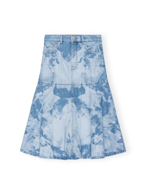 GANNI BLUE BLEACH DENIM FLOUNCE MIDI SKIRT