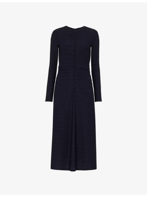 WHISTLES Ruched Long-Sleeve Stretch-Jersey Midi Dress