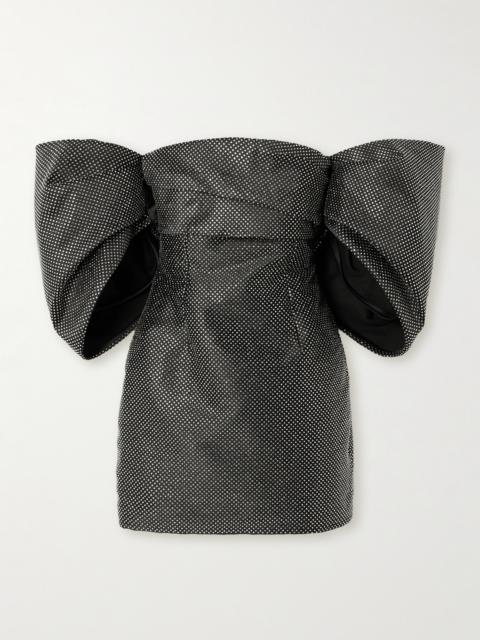 SOLACE LONDON Elina Off-the-shoulder Gathered Crystal-embellished Faille Mini Dress