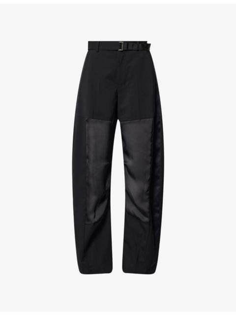 sacai Belted Curved-Leg Wool Trousers