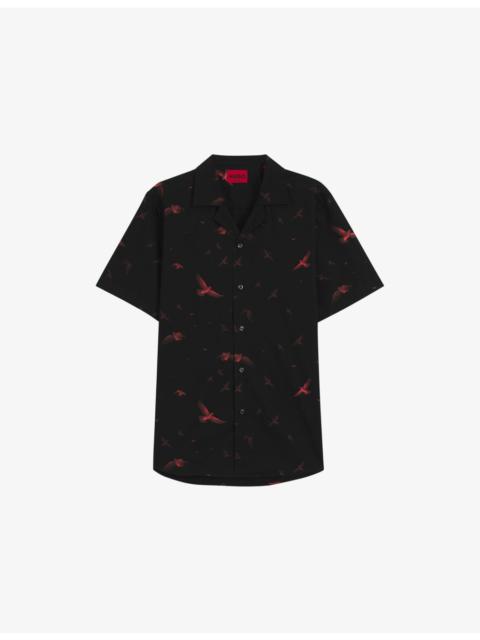 HUGO Bird-Print Short-Sleeve Cotton Shirt