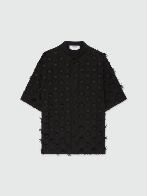 Black poplin shirt with all-over embroidery