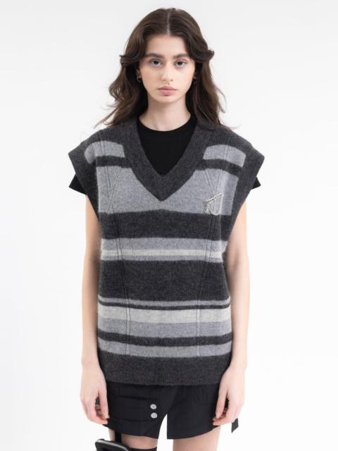 C2H4 GRAY AND BLACK HOLLOW OUT V-NECK KNIT VEST