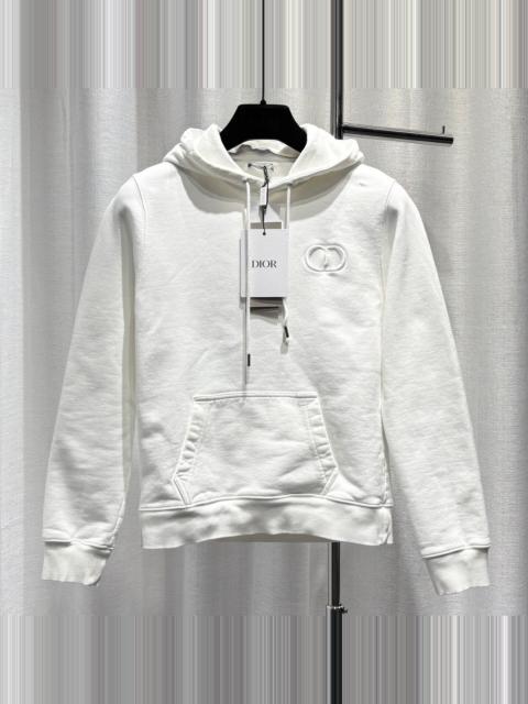Dior Dior White CD Letter Embroidered Combed Cotton Hooded Sweater