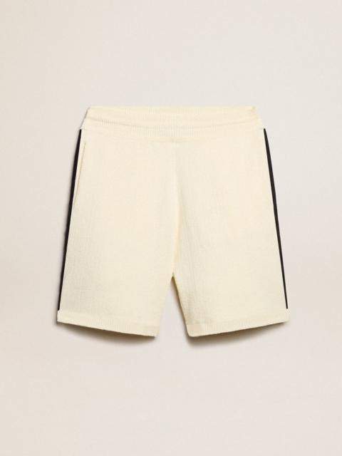 Men's vintage white shorts with blue rib knit on the sides