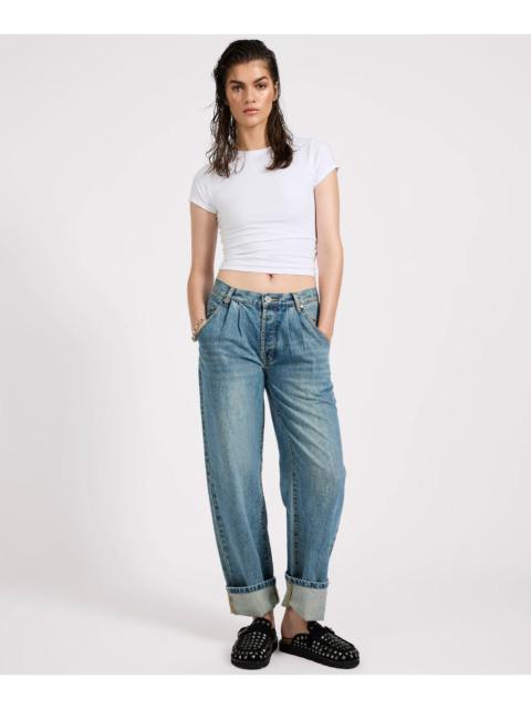 ONE TEASPOON Smiths Low Waist Wide Leg Tailored Denim Jeans - Used Blue