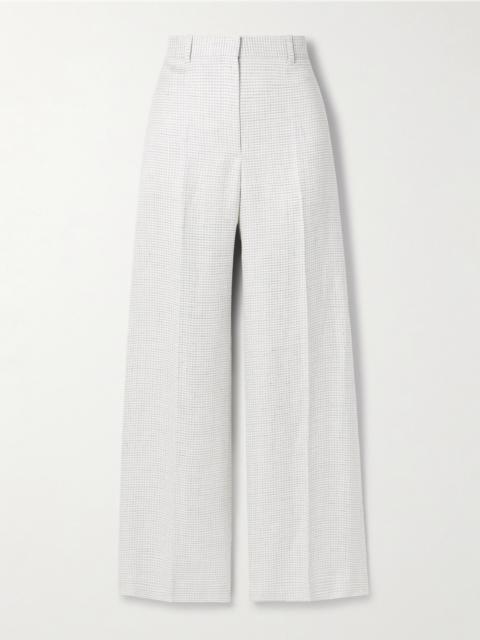 Theory Houndstooth Linen-blend Wide-leg Pants