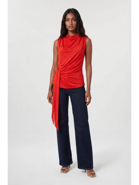 KAREN MILLEN Asymmetric Drape Viscose Crepe Neck Top With Tie Detail