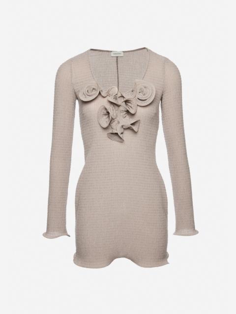 MAGDA BUTRYM Long-sleeve crepe beach mini dress in light brown