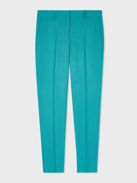 Women's Peacock Blue Wool-Hopsack Slim-Fit Trousers