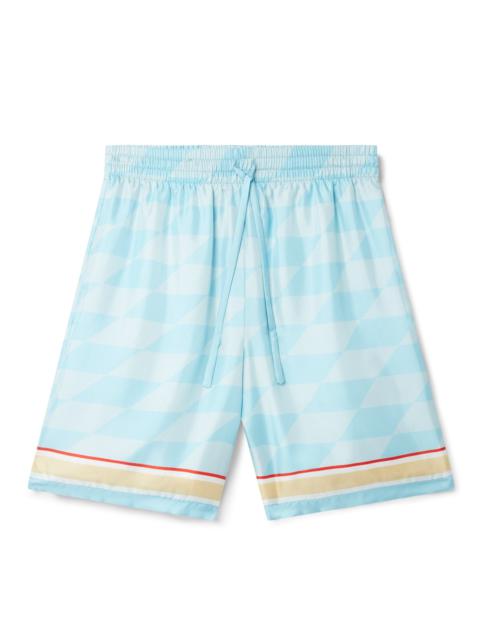 CASABLANCA Damiers Et Cygne Bleu Silk Shorts