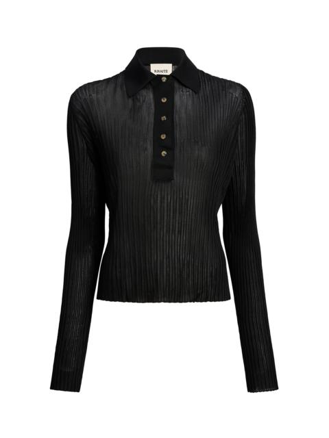 KHAITE Vin Ribbed Sheer Top black