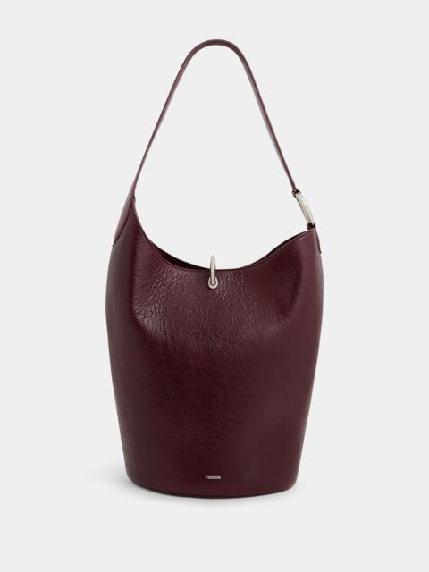 rabanne RING TOTE BAG IN BURGUNDY TEXTURED LEATHER