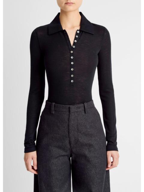 Vince Wool Long-Sleeve Polo Top
