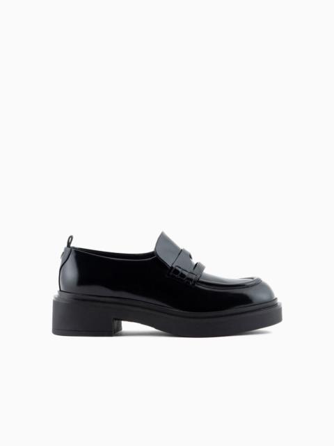 EMPORIO ARMANI Brushed-leather chunky loafers