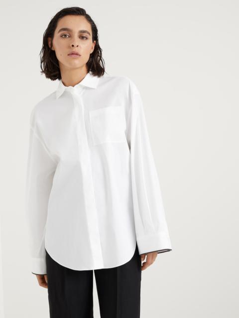 Stretch cotton poplin shirt with shiny cuff details