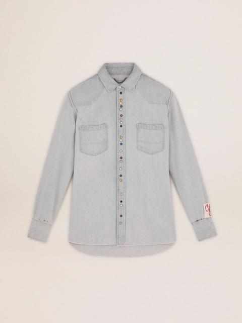 Men's bleached denim shirt with hammered studs