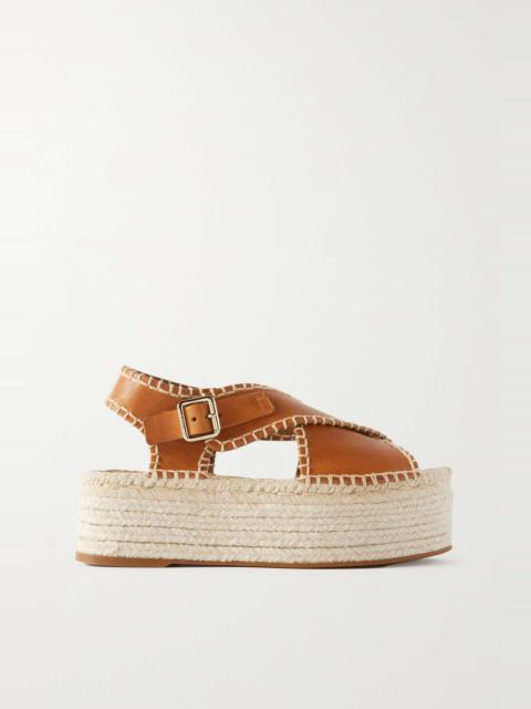 Chloé Lucinda whipstitched leather platform espadrilles sandals