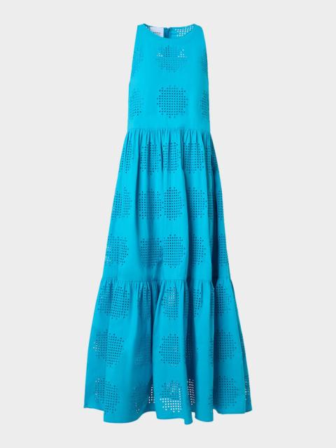 AKRIS Embroidered Cotton Eyelet Tiered Maxi Dress