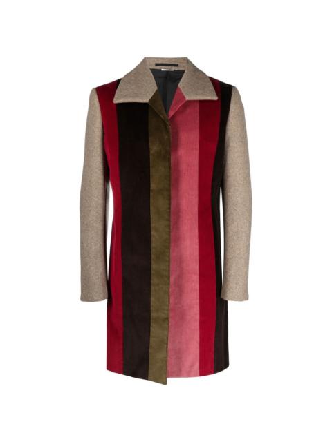 striped corduroy mid-length coat