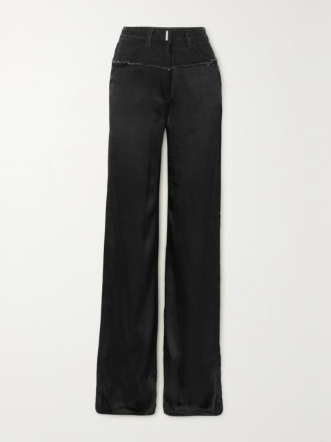 Givenchy Distressed Denim And Satin Straight-leg Pants