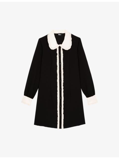 The Kooples Frill-Collar Contrast-Trim Woven Mini Dress