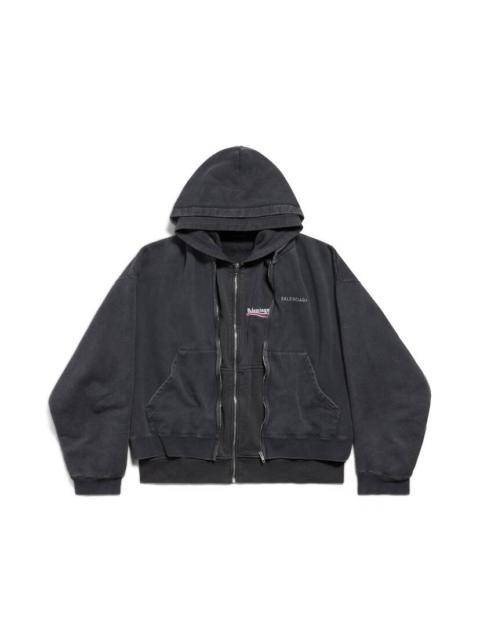 BALENCIAGA Men's Layered Zip-up Hoodie in Faded Black
