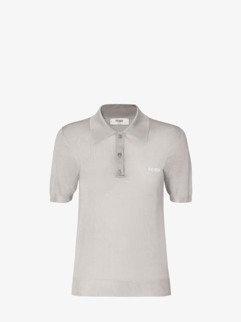 FENDI Sweater Light gray shiny viscose polo shirt