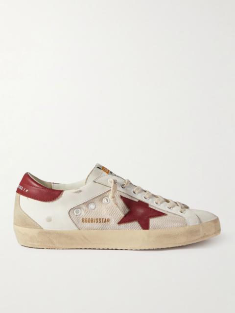 Superstar Distressed Leather and Suede Sneakers Cream