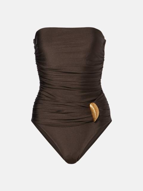 SIMKHAI Lorena appliqué ruched swimsuit