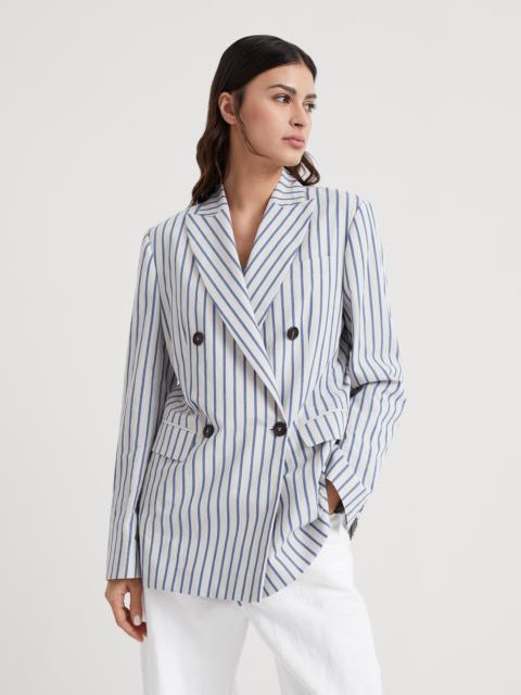 Brunello Cucinelli Striped cotton and linen wrinkled poplin blazer with monili