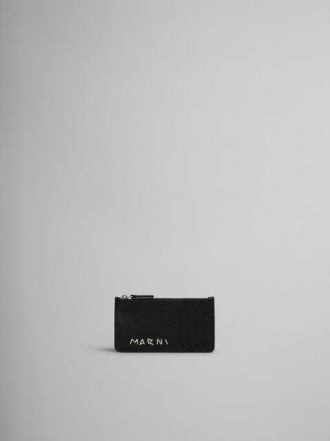 BLACK LEATHER CARD CASE WITH MARNI MENDING