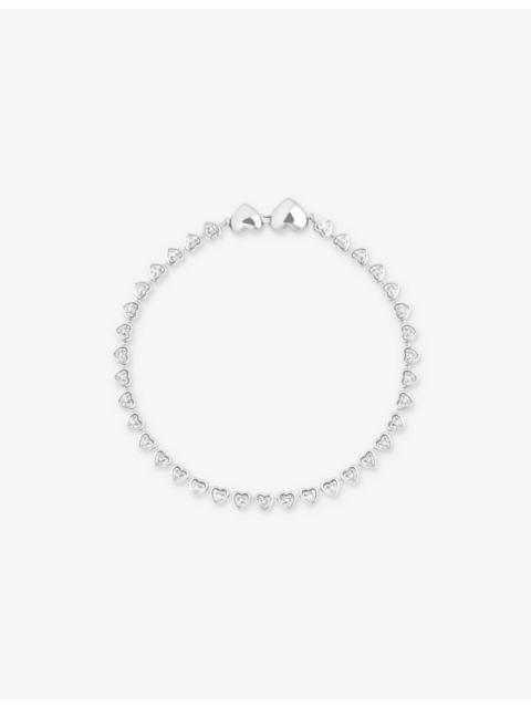 ASTRID & MIYU Bezel Heart Rhodium-Plated Brass And Cubic Zirconia Tennis Bracelet