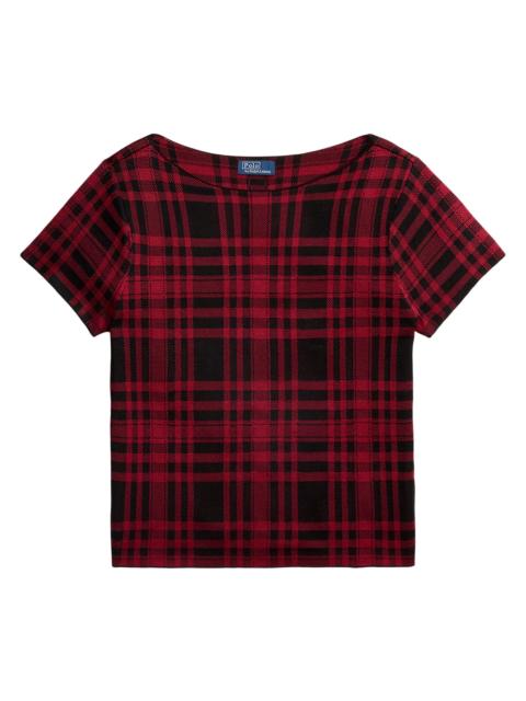 Polo Ralph Lauren Women's Plaid Short-Sleeve Crop Sweater - Polo Black Fireside Red