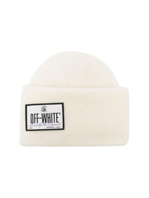 brushed-effect logo-patch beanie