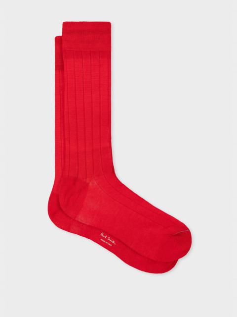 Paul Smith Red Mercerised Cotton-Blend Ribbed Socks