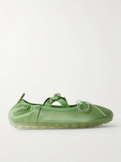 Simone Rocha Grosgrain-trimmed crystal-embellished pleated satin ballet flats Mint