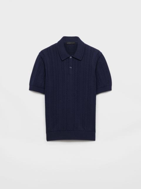 Prada Short-sleeved openwork cotton polo shirt