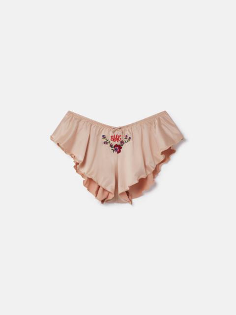Stella McCartney 'Love You' Embroidery Satin Flounce Sleep Shorts